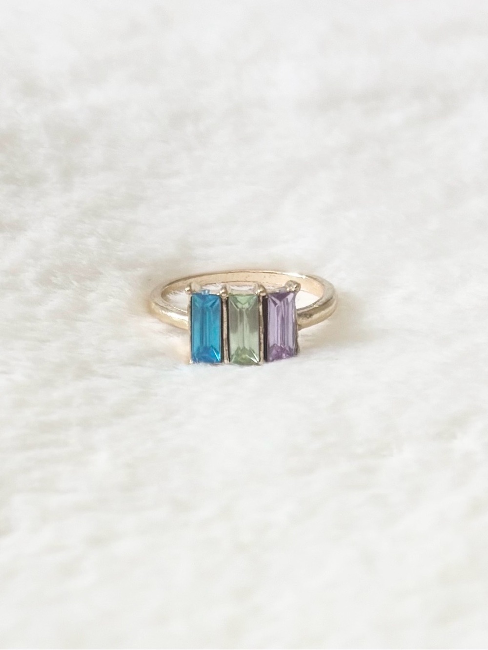 5/$15 🩷 MUST BUNDLE Gold Triple Baguette Ring with Blue, Green & Purple Stones - Picture 2 of 4